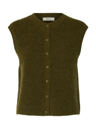 selected women - SLWLULU SL BUTTON O-NECK VEST NOOS Fir Green - Gr. - XL