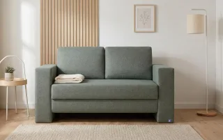 BRUNO Schlafsofa 120cm in Forest Green Grün | Kubus | stabiles Massivholz & Boxspringkomfort