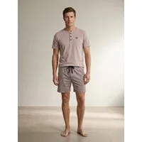 Henry Terre Shorty Pyjama Set Kurz - Robin Dreieck Print Shorts kleine Knopfleiste