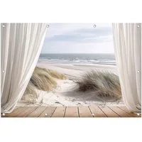 artissimo Poster XXL Garten-Poster 120x80cm Strand Fenster Outdoor-Deko, Outdoor-Poster: Strand & Dünen