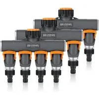 Brandson 4-Wege Verteiler 4-fach Schlauchverteiler, Gartenschlauch Wasserverteiler, 3/4 1/2 Zoll, (Spar-Set, 3-tlg., 3er Set), Schmaler Wasserhahn Schlauch Verteiler Regulierbar, Gartenbewässerung