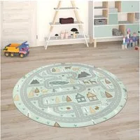 Paco Home Kinderteppich Chicos 550, rund, Höhe: 2 mm, Flachgewebe, Straßen-Spiel-Teppich, Kinderzimmer