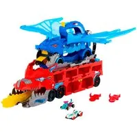 Hot Wheels Spielzeug-Monstertruck Hot Wheels City Ultimativer 2-in-1 Drachen Transporter, Inklusive 2 Hot Wheels Die-Cast-Fahrzeuge im Maßstab 1:64