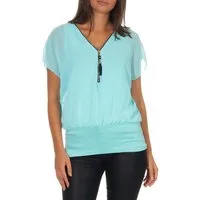 malito more than fashion Chiffonbluse malito Damen kurzarm Bluse im Fledermaus Look, Tunika mit Zipper, Kurzarm Bluse