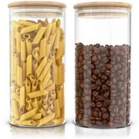 Arendo Aufbewahrungsbecher Glasbehälter-Set 2x 1,5 L Borosilikatglas mit Bambusdeckel, luftdicht, Borosilikatglas, Bambus, Silikon, (Vorratsbehälter-Set, 2-tlg., 2er Set), Hitzebeständig, umweltfreundlich, langlebig, mikrowellengeeignet
