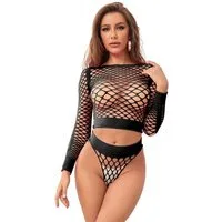 Lau-Fashion Bodystocking Design Fishnet Catsuit Neonfarben Transparent String Dessous S M L XL