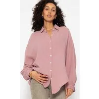 SASSYCLASSY Longbluse Oversize Musselin Bluse Damen kurz Langarm Elegant Hemdbluse lang aus Baumwolle mit V-Ausschnitt, One Size (Gr. 36-48)