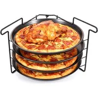 BlingBin Pizzablech Pizzapfannen, Pizza Backset, Pizzabackblech Mit Standhalterung, Kohlenstoffstahl, (4er Set, 4-St., 4 Stück), Pizzagestell für Backofen, 4 Pizzen Gleichzeitig Backen, ø28 cm