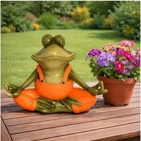 Online-Fuchs Gartenfigur für draußen - Yoga Frosch - Deko Figuren für Garten, Balkon & Terrasse, (gelbe oder orange Latzhose), aus langlebigem Kunstharz gefertigt, wetterfest - 19 oder 31,5 cm groß