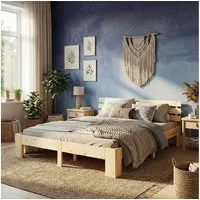 Homestyle4u Massivholzbett 90x200 120x200 140x200 160x200 180x200 Doppelbett Kopfteil Lattenrost (Set, mit Lattenrost, Braun), 140x200, modern, stabil
