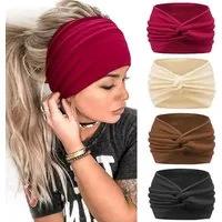 Zaewry Haargummi 4 Stück Stirnbänder Damen Boho Breite Haarband Weiche Yoga Stirnband