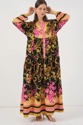 Muster Maxikleid mit V-Ausschnitt
