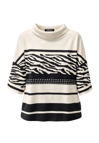 FRANK WALDER - Shirt IVORY NOIR mit modernen Zebra-Dessin ecru/schwarz - Gr. - 40