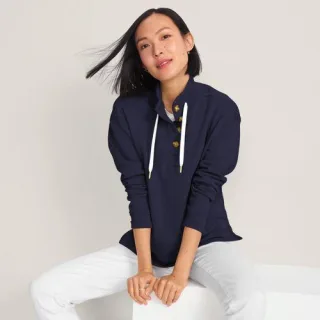 Pullover SERIOUS SWEATS mit Knopfleiste, Damen,  Blau, Baumwoll-Mischung/Polyester-Mischung, by Lands' End