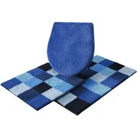 Grund Badematte Mosaik, Badvorleger, Badezimmer Teppich, sehr weich, Höhe 20 mm, rutschhemmend beschichtet, fußbodenheizungsgeeignet, Kunstfaser, rechteckig, 3-tlg. Hänge-WC Set, angenehm weich, auch als 3 teiliges Set erhältlich, Made in Europe
