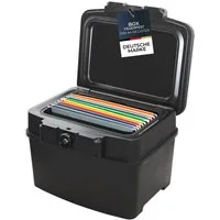 HMF Geldkassette feuerfeste und wasserdichte Dokumentenkassette, Tresor, zum Schutz von Wertsachen, 44,5x34x37 cm, DIN A4 Register, schwarz