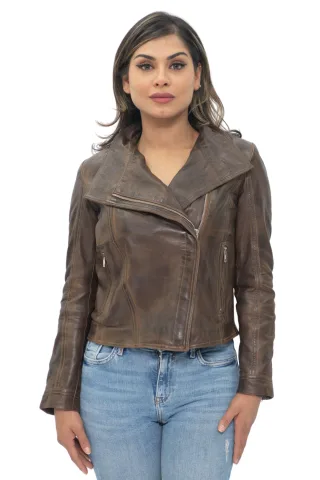 Damen-Bikerjacke aus Leder mit Schalkragen – Riga