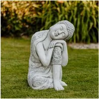 gartendekoparadies.de Gartenfigur Knieende Buddha Statue, Steinfigur, H. 60 cm, 68 kg, Steinguss, Frostsicher