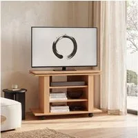FINEBUY Lowboard FB36667 Fernsehschrank Rollbar Drehbar TV Bank Schrank Fernsehtisch (Buche 75x38x51, TV-Board mit Rollen Drehbar), Fernsehunterschrank mit Stauraum, HiFi Regal