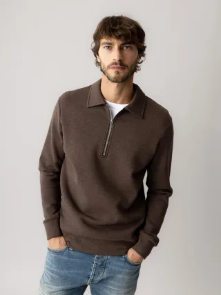 mos mosh gallery - MMGAbel Zip Polo Sweat chocolate brown melange - Gr. - M