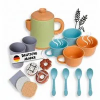 alldoro Spielgeschirr Kaffeeservice für die Kinderküche, 17-teiliges Puppengeschirr, Zubehör für die Spielküche aus robustem Kunststoff-Weizenstroh-Mix