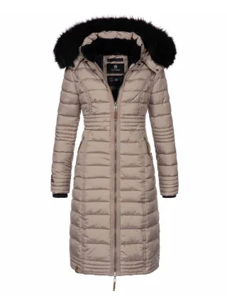 Navahoo Damen Winterjacke Umay – Lange Steppjacke mit Abnehmbarer Kapuze & Kunstfell