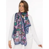 Zwillingsherz Schal "Flower Paisley", farbenfroh, transparent, mit Schriftzug