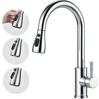 AICA Küchenarmatur Wasserhahn Küche,Spültischarmatur Ausziehbar,Armatur Küche 360° Hochdruck-Einhebelarmatur aus Edelstahl, schwenkbar mit Brause