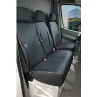 WALSER Autositzbezug Transporter VW Crafter Passfor, 1 Einzelsitzbezug vorne mit Ausnehmung Armlehne, 1 Doppelbankbezug vorne Sitzbank klappbar, Ausnehmung Tisch, 3 Kopfstützenbezüge, 7-tlg.
