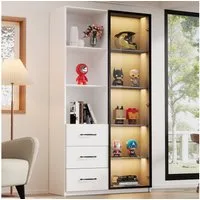 Merax Glasvitrine mit LED-Beleuchtung (1-St., Badezimmerschrank Stehend Vitrinenschrank) Vitrine Hochschrank mit 3 Schubladen, Regalen & Glastür, 80x40x160cm