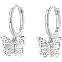Hey Happiness Paar Creolen Silber 925 Schmetterling, 18K Vergoldet, Damen Ohrringe Silber 925 hängend, Geschenk Idee