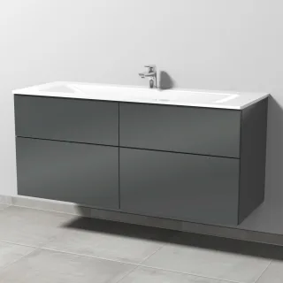 Sanipa 3way Glas-Set Glas-Waschtisch und Unterbau mit 4 Auszügen, Anthrazit-Glanz SF20779