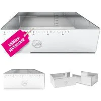 Sallys Backrahmen Hochwertiger verstellbare Backform V2, Edelstahl, 24×19 bis 32×46 cm, (extra Hoch, 1 tlg., Mit Innen- & Außenskalierung, präzises Backen, pflegeleicht), eckig, Edelstahl, rostfrei