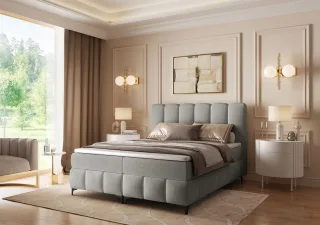 Boxspringbett Schlafzimmerbett ISABEL 160x200cm in Stoff Prime Hellgrau
