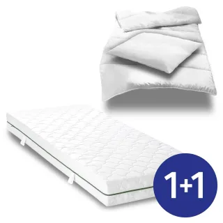 7 Zonen Taschenfederkernmatratze Sleezzz Smart 90 x 200 cm, Höhe 21 cm, Härtegrad H2/H3 + CloudComfort Basic Mikrofaser Bettset 135 x 200 cm + 80 x 80 cm
