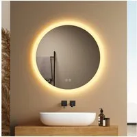 EMKE Badspiegel Runder mattierter Rahmen mit LED-Beleuchtung und 3 Lichtmodi Dimmbar (50-80 cm, Touchschalter), Antibeschlag, Memory-Funktion, 3 Lichtfarben, IP44, 50/60/70/80 cm