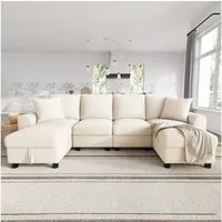 Ulife Sofa Modular-Ecksofa mit Stauraum in der Chaiselongue, multifunktional, U-Form Modell mit 2-Sitzer + zwei Chaiselongues, 280 × 137 × 84 cm