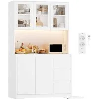 Homfa Küchenbuffet Küchenschrank Buffetschrank mit LED Sideboard weiß mit Steckdosenleiste & Arbeitsplatte 180x100x38,5cm