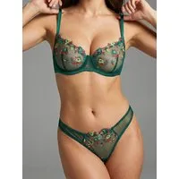 Elegant Love Set: Push-up-BH Bestickter BH & Tüll-Tanga, Transparentes Mesh-Dessous (Set, 2-tlg., mit String, Panty) elegantes Lingerie Sexy Set, Unterwäsche für Frauen