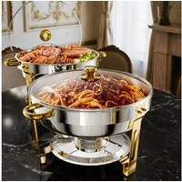 Warmounts Speisenwärmer, (2-tlg), Chafing Dish Speisenwärmer Set, rund, Edelstahl, Buffet Warmhalter-Set