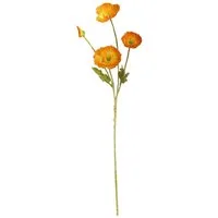 Kunstzweig Künstlicher Mohnblumen-Zweigmit 4 Blütenköpfen Beflockung Kunststoff Mohn, SEEZSSA, Höhe 60 cm, künstliche Pflanzen MohnSeidenblumen Für Wohndeko, 60cm, Orange