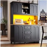 Flieks Küchenbuffet mit Musik-&LED-Beleuchtung und verstellbare Einlegeböden (Beine aus Kiefernholz, 1-St., B120/T40/H180 cm) Hochschrank Küchenschrank Geschirrschrank mit Schubladen Schwarz
