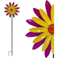 Spetebo Windrad Doppel Blume mit Erdspieß 114 x 29 cm - Gartenstecker Windspiel (Anzahl, 1 St., Stück), stabiler Erdspieß für sicheren Halt