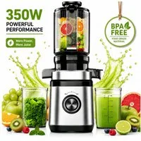 ibettertec Entsafter für Ganze Gemüse und Obst, 140 mm Breite und Größere Fütterungsröhre, 350 W, 2 L Füllvolumen, Leicht zu Reinigender Slow Juicer mit 2 Gläsern