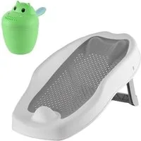 relaxdays Badesitz Baby-Badehilfe Set mit Haarwaschbecher, grau