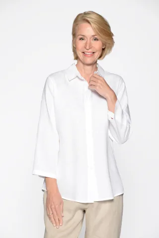CLARINA - Bluse, Hemdkragen, 3/4 Arm,uni weiss - Gr. - 44