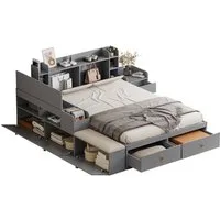 Odikalo Schlafzimmer-Set Kombi-Bett Tatami Bett Staufach Schubladen Nachttisch Schrank Sofabank