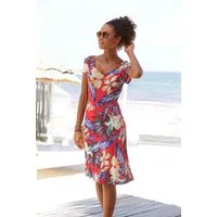 LASCANA Sommerkleid mit V-Ausschnitt und Alloverdruck, Jerseykleid T-Shirtkleid aus Jersey, leichtes Strandkleid, Viskosekleid