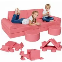 TLGREEN Kindersofa Modulares Kinder Spielsofa 15-teilig, Kreatives Bauset zum Bauen von Autos, Raketen & Burgen, Spielzeug-Geschenk für Jungen und Mädchen