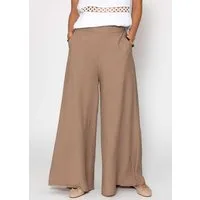 SASSYCLASSY Stoffhose Lässige Hose Damen in Crincle-Optik Stoffhose mit Gummibund und seitlichen Taschen hellbraun